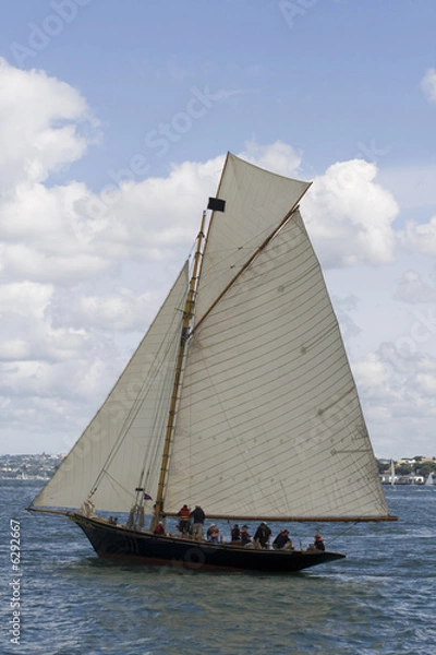 Obraz A Class Classic Gaff Rigged Black Yacht