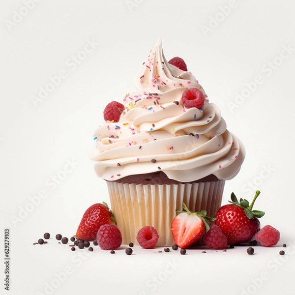 Obraz cupcake with strawberries on white background
