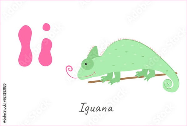 Fototapeta for the English alphabet, the letter I is an iguana