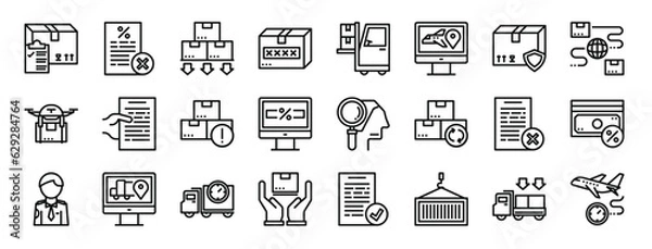 Fototapeta set of 24 outline web logistics icons such as box, tax, logistics, shipping, shipping, tracking, box vector icons for report, presentation, diagram, web design, mobile app