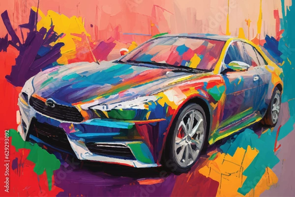 Obraz painting abstract car vector watercolor hand paint, Generative AI illustration.