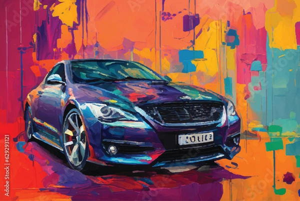 Obraz painting abstract car vector watercolor hand paint, Generative AI illustration.