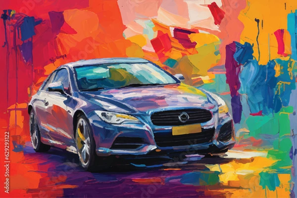Obraz painting abstract car vector watercolor hand paint, Generative AI illustration.