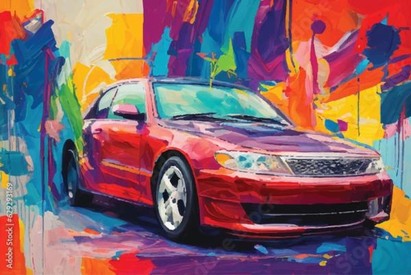 Obraz painting abstract car vector watercolor hand paint, Generative AI illustration.