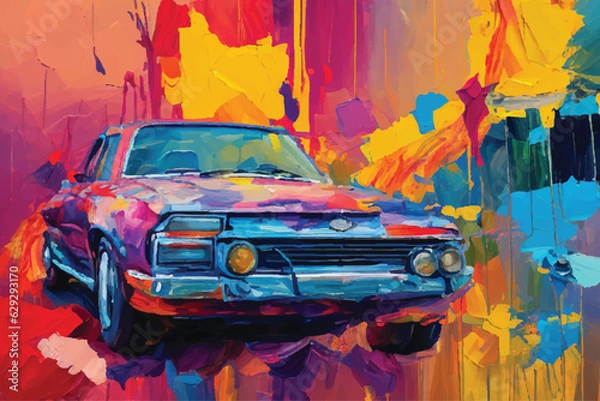 Obraz painting abstract car vector watercolor hand paint, Generative AI illustration.