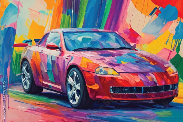 Obraz painting abstract car vector watercolor hand paint, Generative AI illustration.