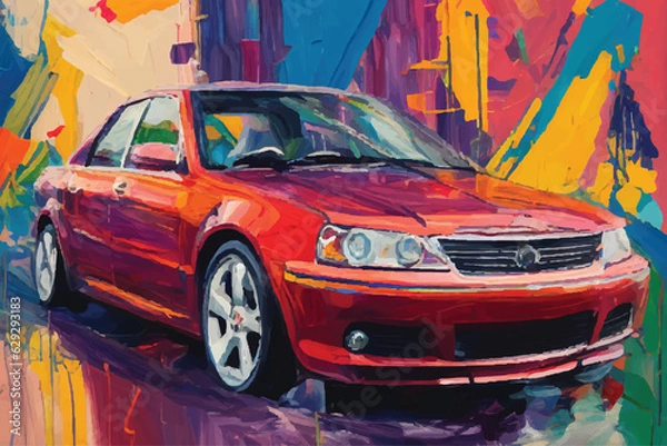 Obraz painting abstract car vector watercolor hand paint, Generative AI illustration.