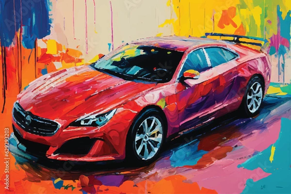 Obraz painting abstract car vector watercolor hand paint, Generative AI illustration.