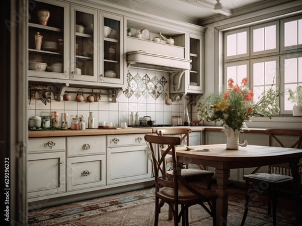 Fototapeta Classic kitchen with a cozy ambiance. AI Generated.