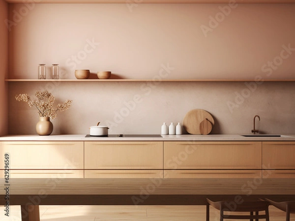 Fototapeta Minimalistic kitchen interior with sleek design. AI Generated.