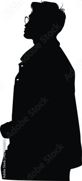Obraz Vector silhouette of a man in glasses, black color isolated on a white background.