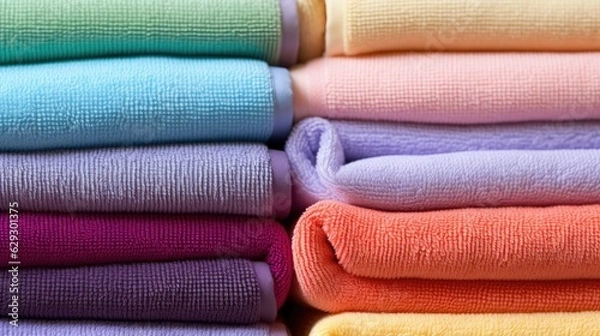 Fototapeta Folded color towels textured, close up.
