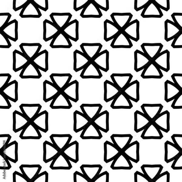 Fototapeta Black and white geometric seamless pattern with abstact shapes. Repeat pattern for fashion, textile design,  on wall paper, wrapping paper, fabrics and home decor.