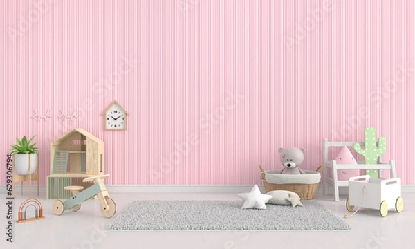 Obraz Pink child room with copy space, 3D rendering