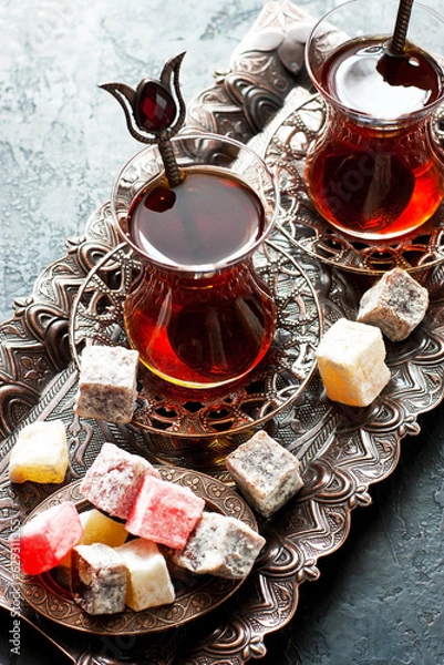 Obraz Traditionally served Turkish tea with eastern sweets