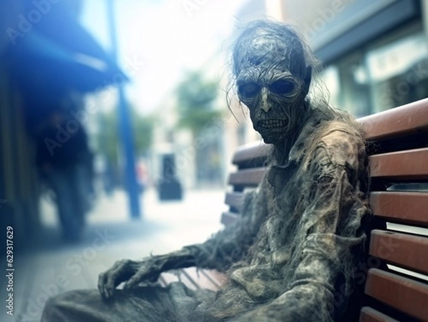 Fototapeta Bench of the Undead: Daytime Relaxation in the Heart of the City