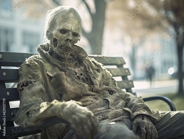 Fototapeta Bench of the Undead: Daytime Relaxation in the Heart of the City