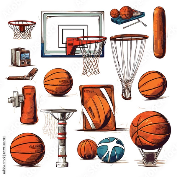 Fototapeta Vintage basketball elements set illustration

