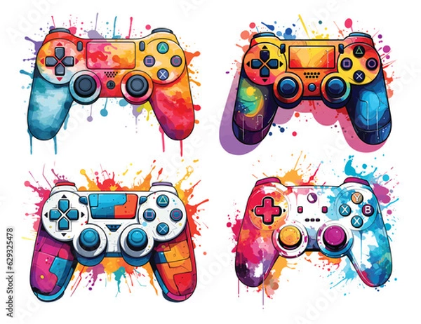 Obraz Hand drawn colorful video game controller collection