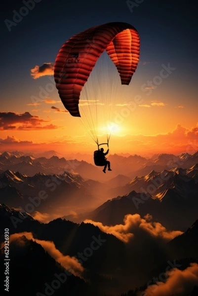 Obraz paraglider silhouette at sunset