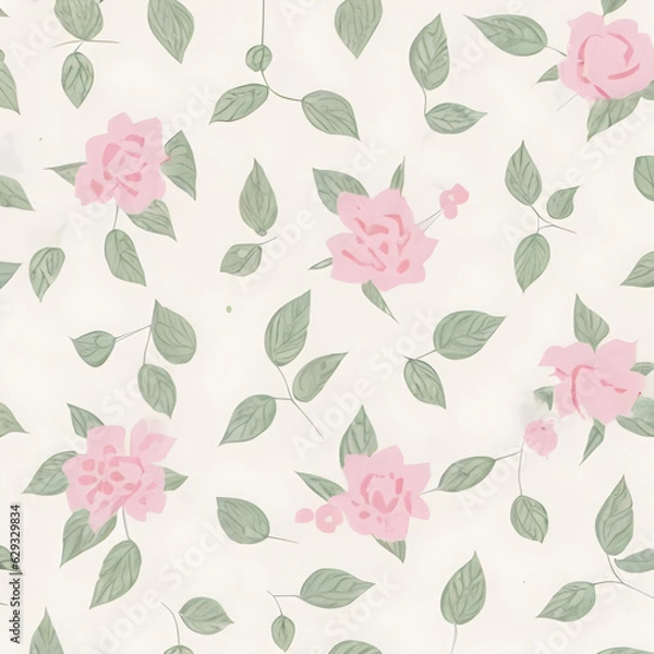 Fototapeta seamless floral pattern, pastel pink and green