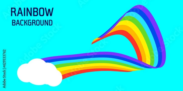 Fototapeta  Rainbow and white clouds set on light blue background in flat style Vector illustration