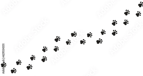 Fototapeta Paw vector foot trail print of cat. Dog, puppy silhouette animal diagonal tracks for t-shirts, backgrounds, child prints and etc.