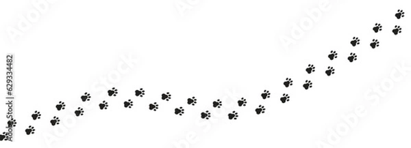 Fototapeta Paw vector foot trail print of cat. Dog, puppy silhouette animal diagonal tracks for t-shirts, backgrounds, child prints and etc.