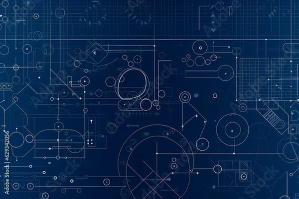 Obraz blueprint technology design,drawing illustration  computer  construction  plan digital  line background  Generative AI