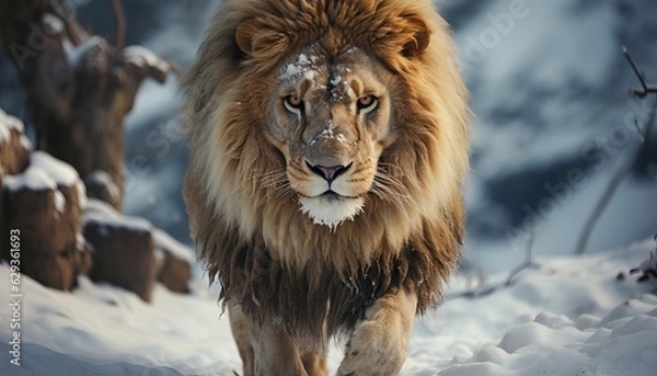 Obraz Lion walking in the snow