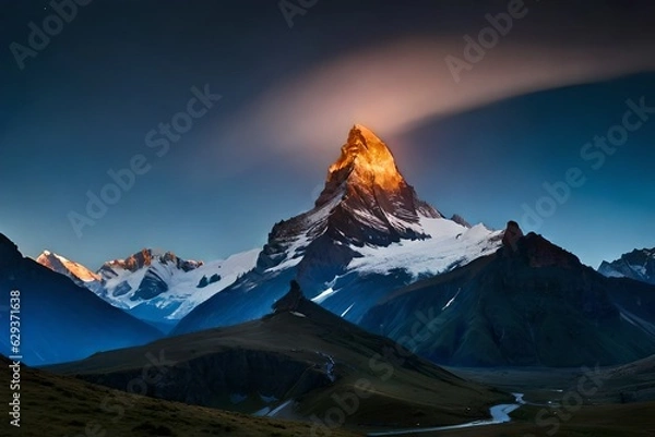 Fototapeta panoramic view to the majestic  at night with shooting star AI Generated 