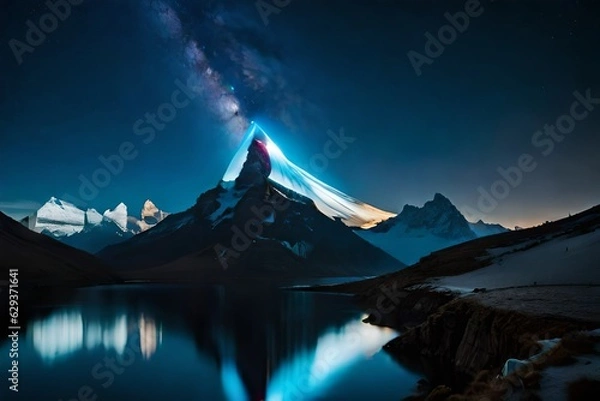 Fototapeta panoramic view to the majestic  at night with shooting star AI Generated 