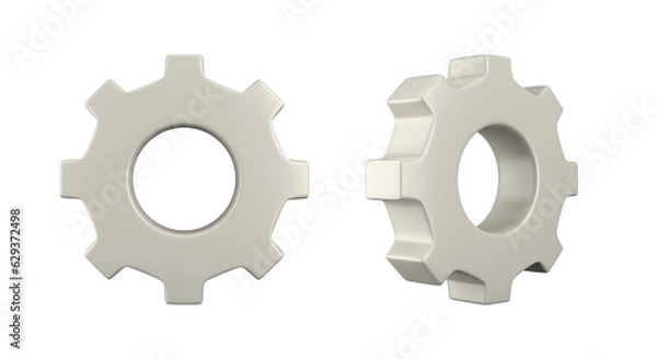 Fototapeta Two gears isolated on white background. Labor day. 3D rendering.