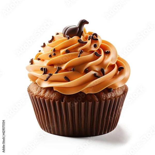 Obraz cute 3d cupcake orange pumpkin halloween on transparent background cutout, PNG file. cartoon Style