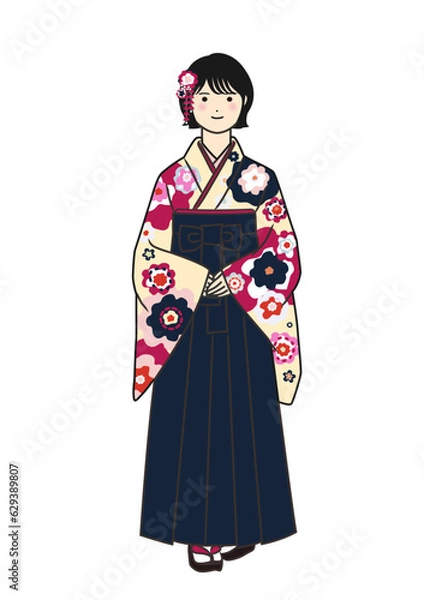 Fototapeta 正面を向く袴姿の女の子