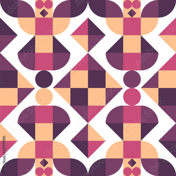 Fototapeta Geometric Mosaic Abstract Pattern Decorative Ornament Background Wall Vector Illustration Brown Red Purple