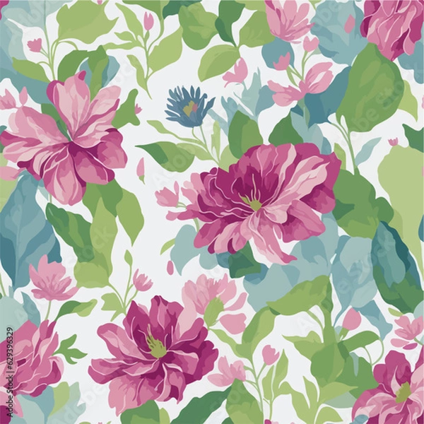 Obraz colorful watercolor flowers, seamless flowers pattern