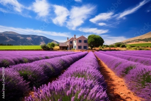 Fototapeta Picturesque Lavender Farm In Full Bloom, Generative AI