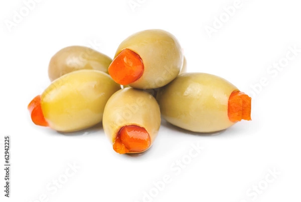 Obraz stuffed green olives   isolated on white   background