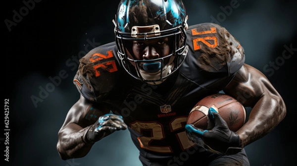 Fototapeta American football sportsman player runing on black background generative ai