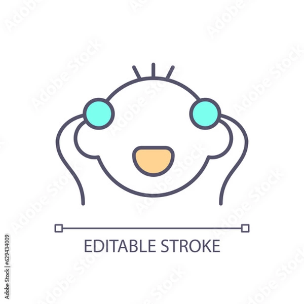 Fototapeta Electroencephalogram RGB color icon. Child healthcare. Brain monitoring. Diagnostic test. Medical procedure. Check up. Isolated vector illustration. Simple filled line drawing. Editable stroke