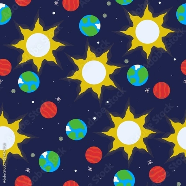 Obraz Sun and planets seamless pattern for kids