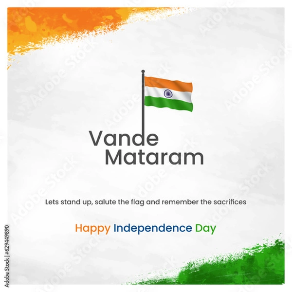 Fototapeta Independence Day, India, August 15, Vande Mataram Typography in English Language. Social Media Creative Vector Design template