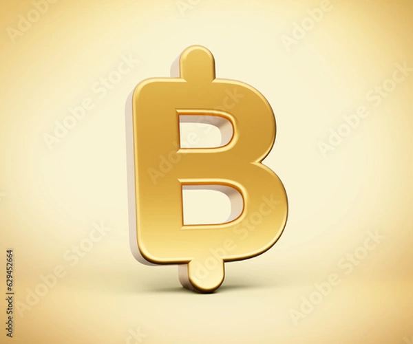 Fototapeta 3d Golden Shiny Baht Thailand Currency Icon 3d Golden Baht Icon On Golden Background 3d illustration