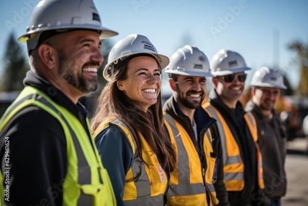 Fototapeta Builder team working at the construction site, labor day, and workers' importance team construction worker