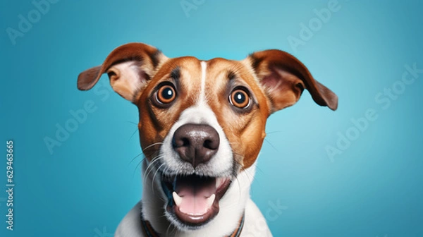 Fototapeta Dog - funny and excited on blue background



Generative AI