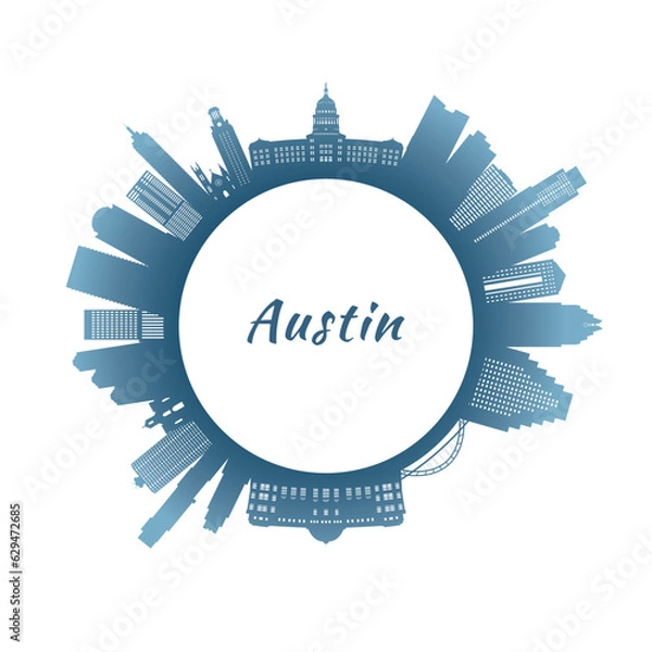 Fototapeta Austin skyline with colorful buildings. Circular style. Stock vector illustration.