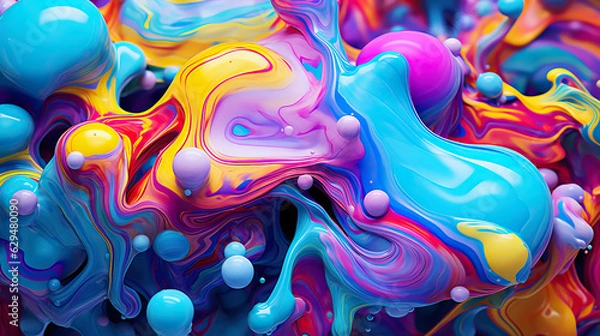 Obraz Płynna farba psychodeliczne wiry. Trippy abstrakcyjne tło akrylowe. Generatywny AI