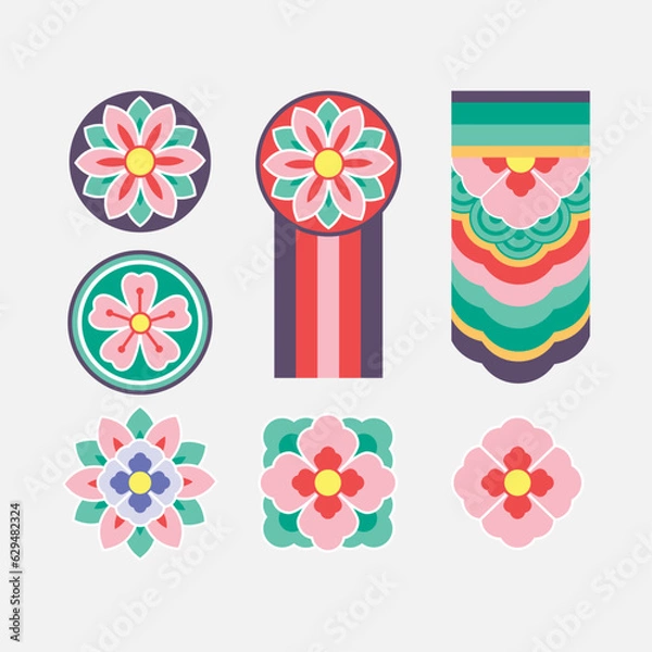 Obraz Korean traditional dancheong pattern illustration set