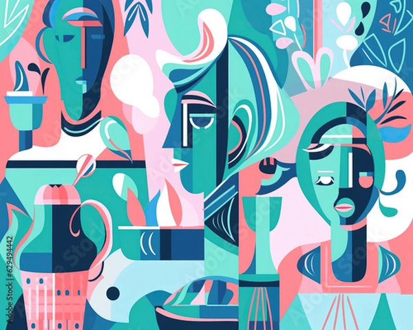 Fototapeta Abstract surreal art in cubism style. Generative AI